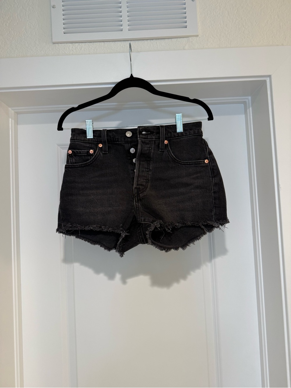 Levi's Black Distressed High-Rise Denim Shorts